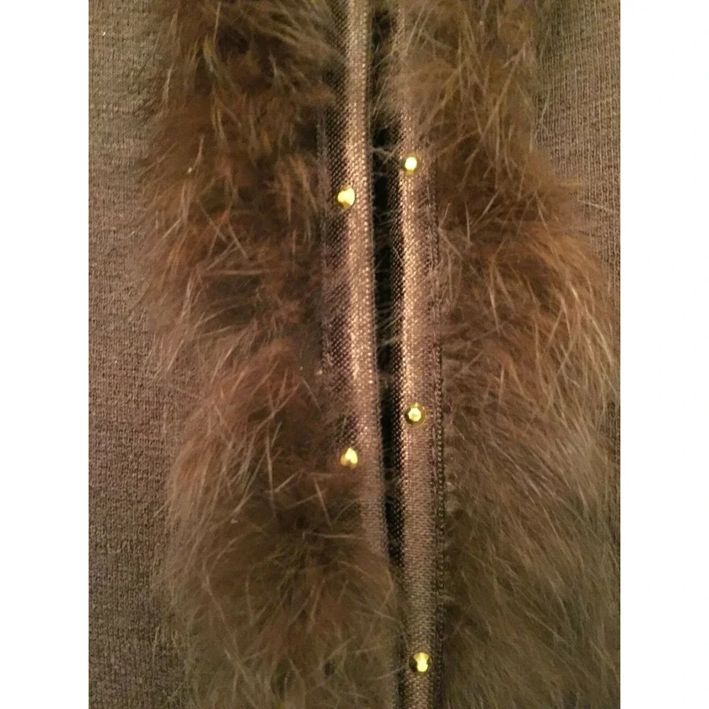 Topami Womens Blazer Jacket Size 40 EU Brown Collared Fur Trimmed Embellished‎